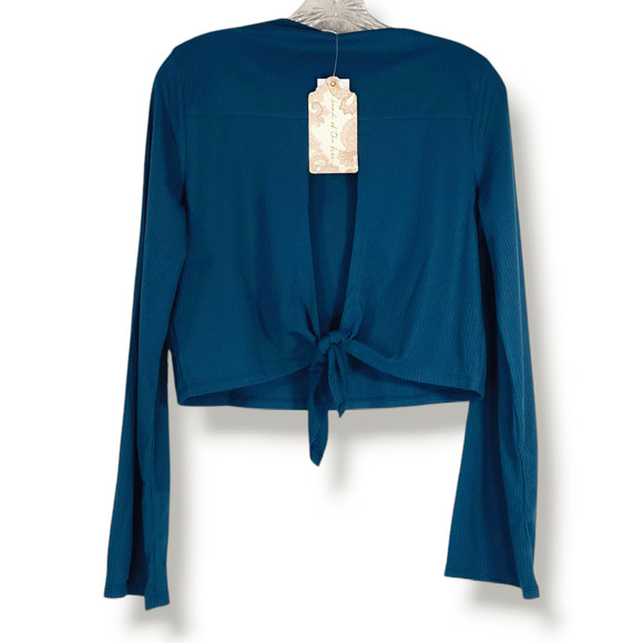 NWT B.O.G. Band of the Free Avril Mock Neck Tie Back Crop Top Sz. M [8-10] Teal - Picture 5 of 10